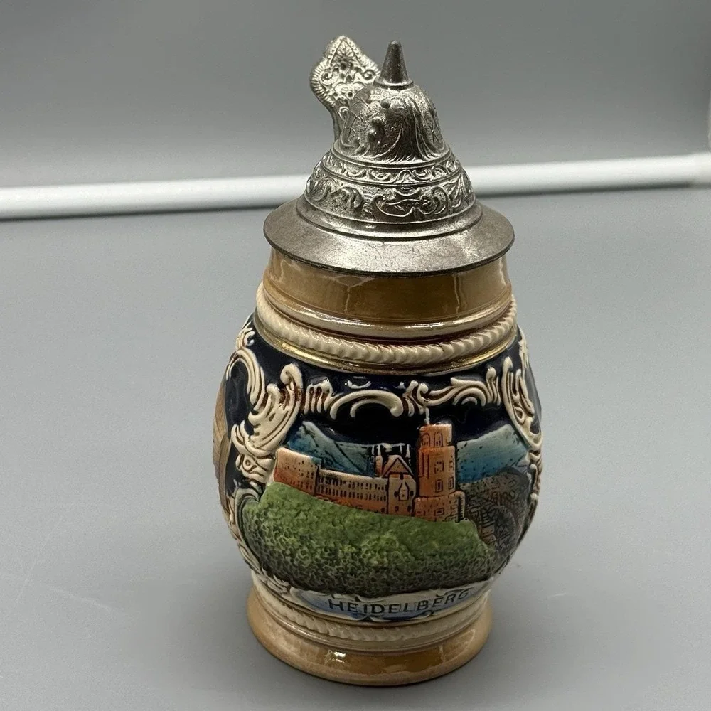 Vintage Heidelberg Germany Beer Stein‎ OBGM Pewter Lid 0.5L Castle M&R